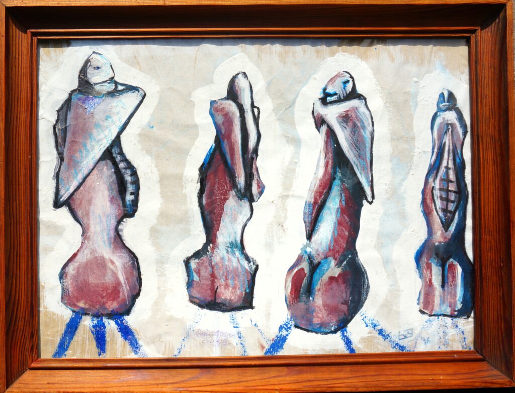 „Fränkischer Engel“ – farbiger Skulpturenentwurf in vier Ansichten, E. v. Brandt