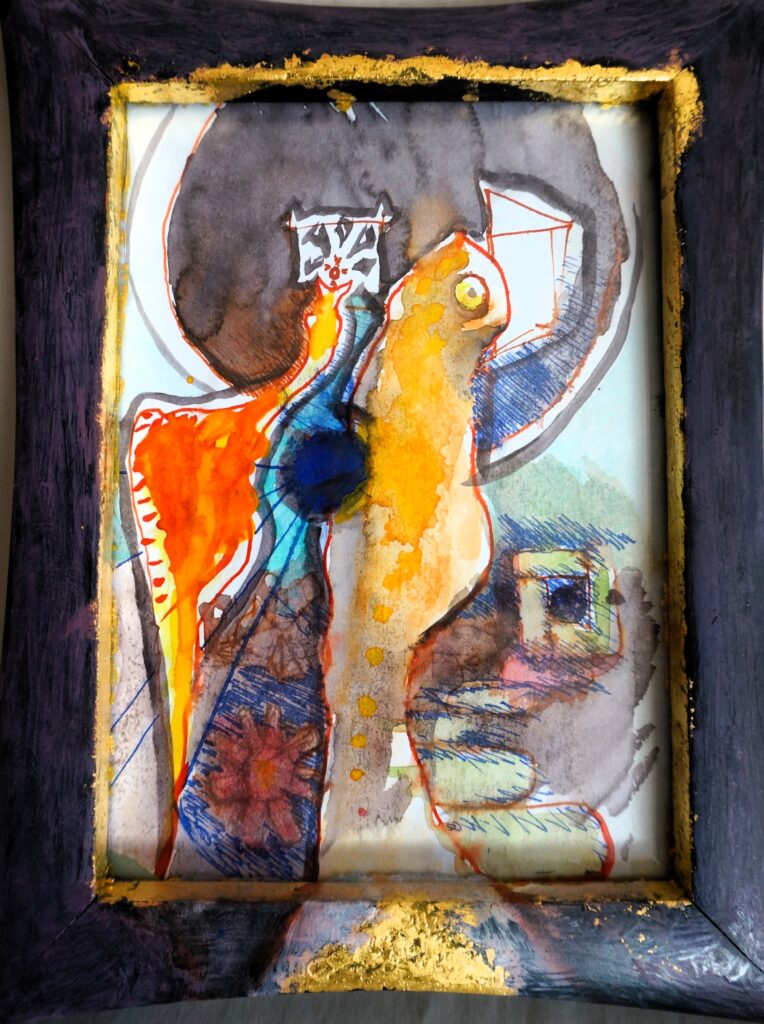 „Kleines, schmutziges Aquarell in Gold“, E. v. Brandt